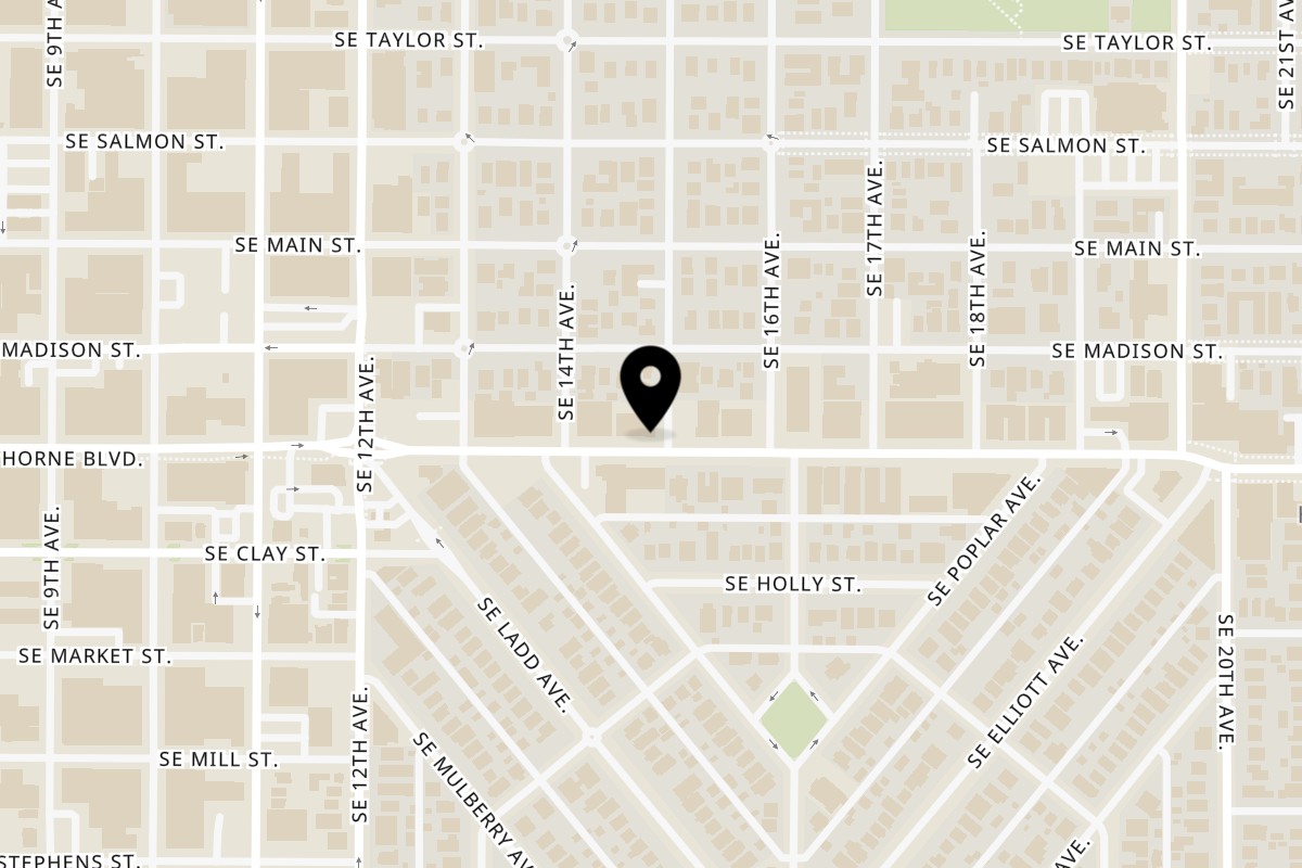 Map showing the location of ALL BLUE on 1485 SE Hawthorne Blvd in Portland